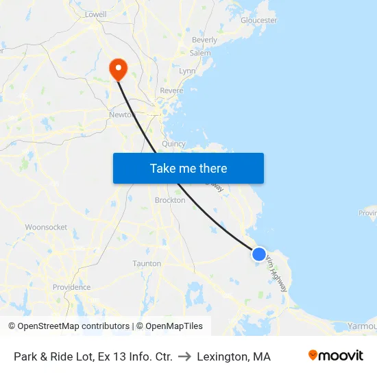 Park & Ride Lot, Ex 13 Info. Ctr. to Lexington, MA map