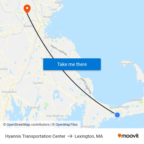 Hyannis Transportation Center to Lexington, MA map
