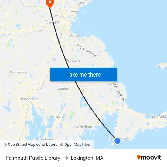 Falmouth Public Library to Lexington, MA map