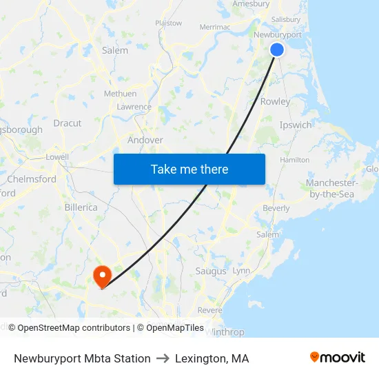 Newburyport Mbta Station to Lexington, MA map