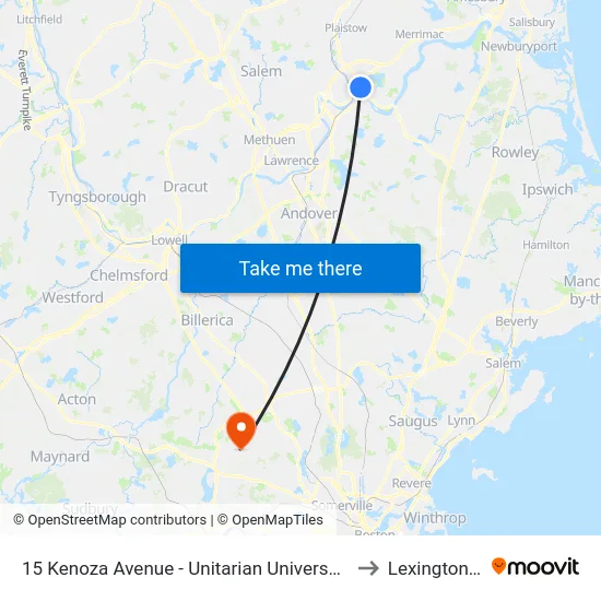 15 Kenoza Avenue - Unitarian Universalist Church to Lexington, MA map
