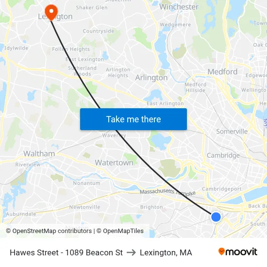 Hawes Street - 1089 Beacon St to Lexington, MA map