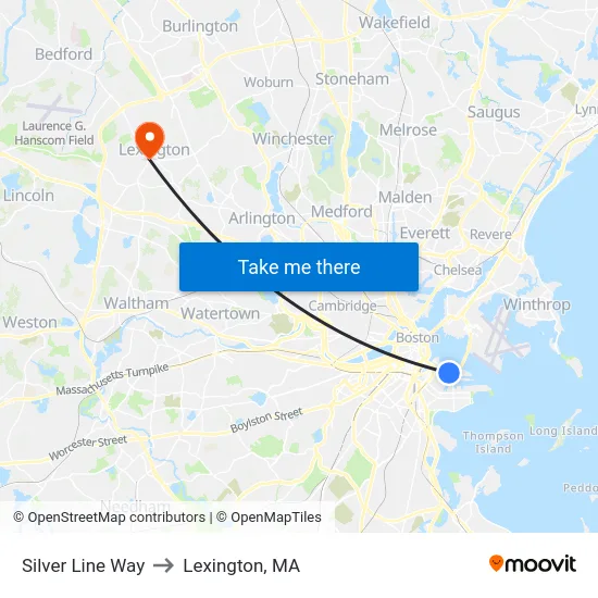 Silver Line Way to Lexington, MA map