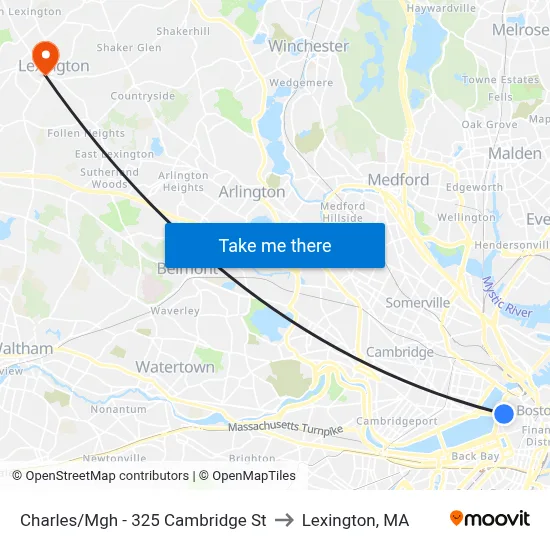 Charles/Mgh - 325 Cambridge St to Lexington, MA map