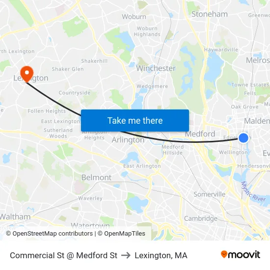 Commercial St @ Medford St to Lexington, MA map