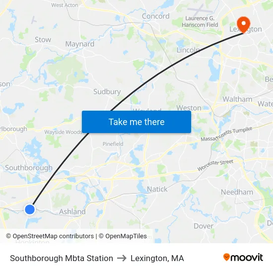 Southborough Mbta Station to Lexington, MA map