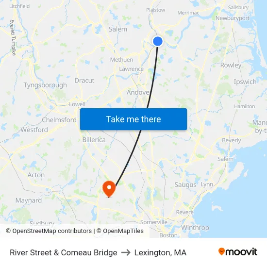 River Street & Comeau Bridge to Lexington, MA map