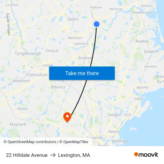 22 Hilldale Avenue to Lexington, MA map