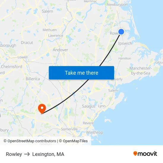Rowley to Lexington, MA map