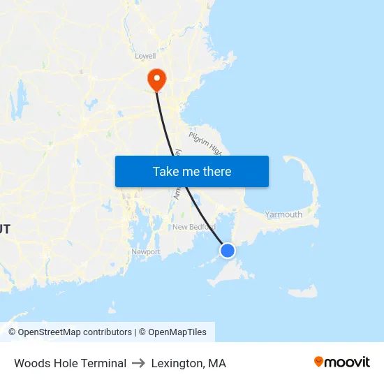 Woods Hole Terminal to Lexington, MA map