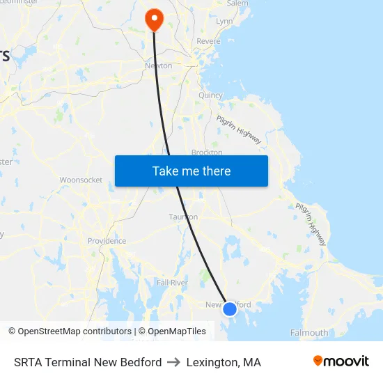 SRTA Terminal New Bedford to Lexington, MA map