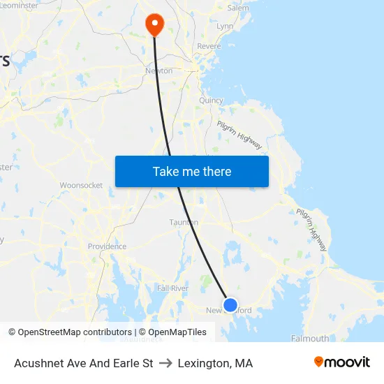 Acushnet Ave And Earle St to Lexington, MA map