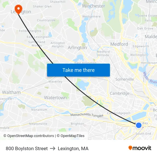 800 Boylston Street to Lexington, MA map
