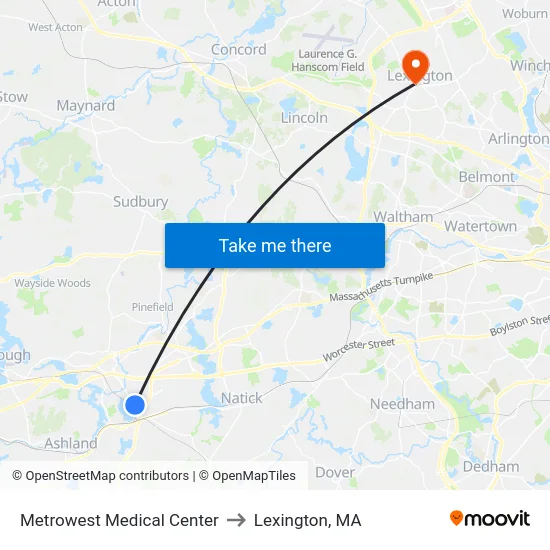 Metrowest Medical Center to Lexington, MA map