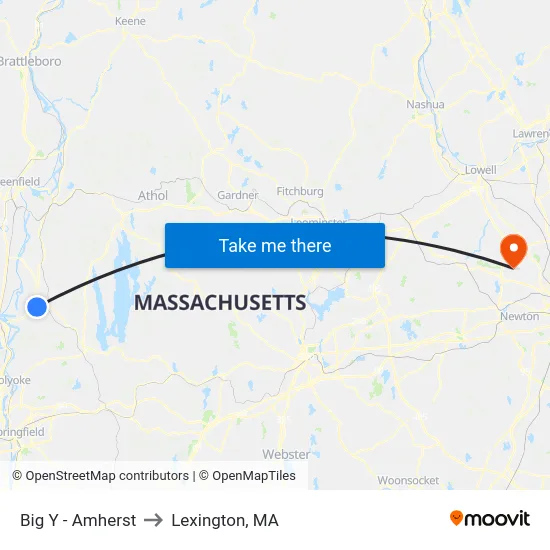 Big Y - Amherst to Lexington, MA map