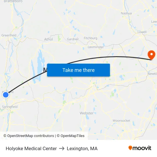 Holyoke Medical Center to Lexington, MA map