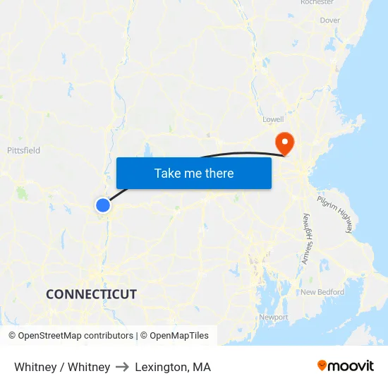 Whitney / Whitney to Lexington, MA map