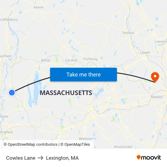Cowles Lane to Lexington, MA map