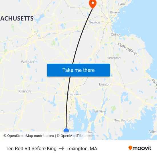 Ten Rod Rd Before King to Lexington, MA map