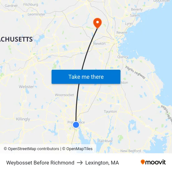 Weybosset Before Richmond to Lexington, MA map