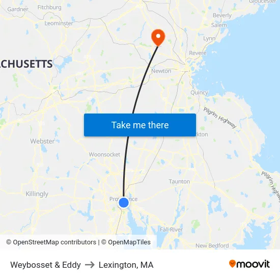 Weybosset & Eddy to Lexington, MA map