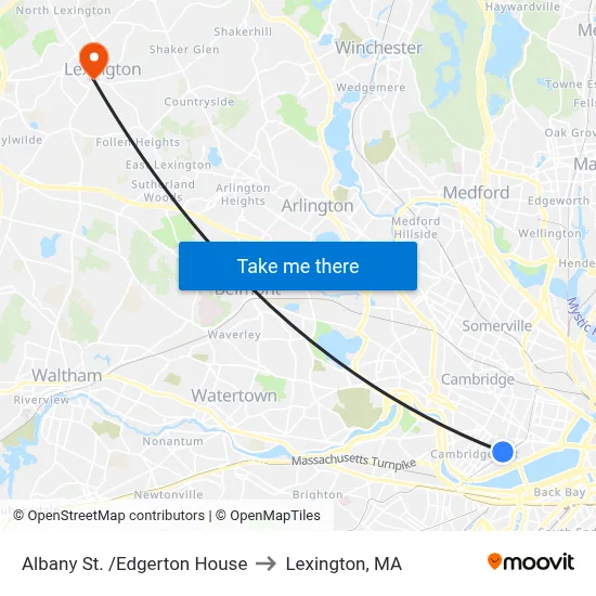 Albany St. /Edgerton House to Lexington, MA map