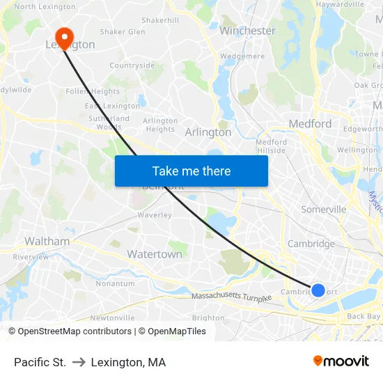 Pacific St. to Lexington, MA map