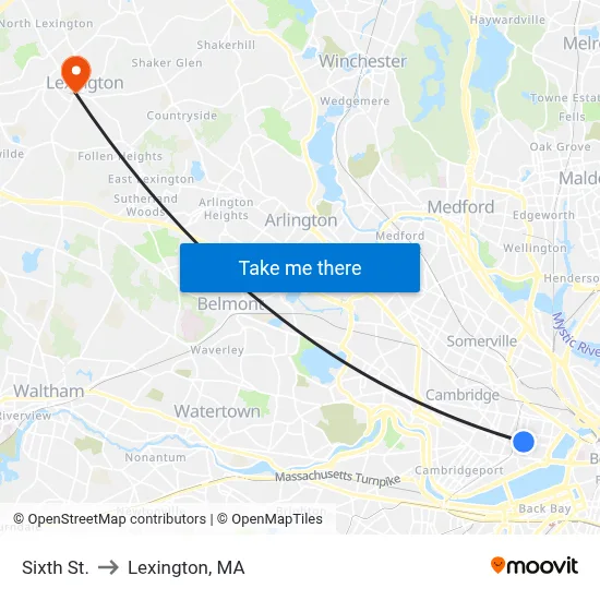Sixth St. to Lexington, MA map