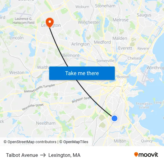 Talbot Avenue to Lexington, MA map