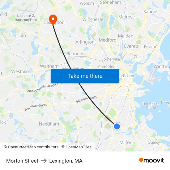 Morton Street to Lexington, MA map