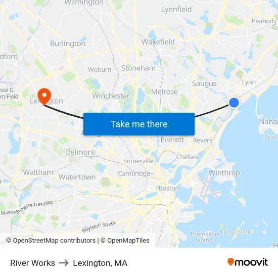 River Works to Lexington, MA map