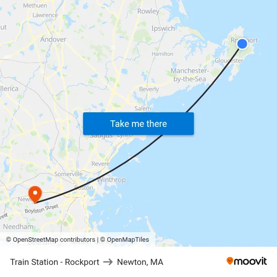 Train Station - Rockport to Newton, MA map