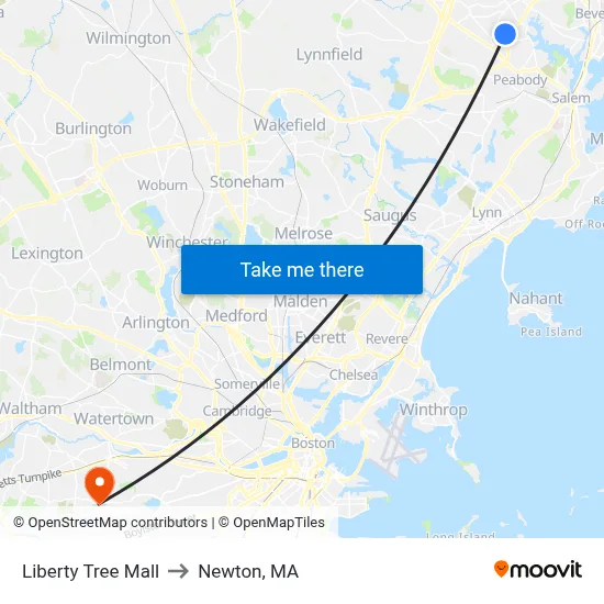 Liberty Tree Mall to Newton, MA map