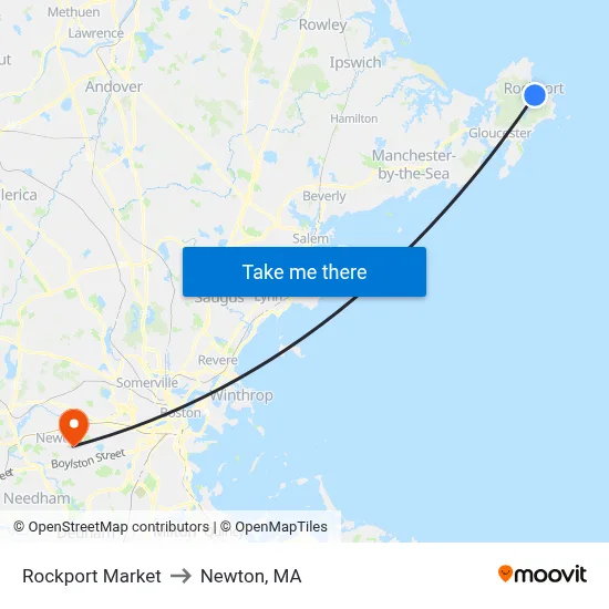 Rockport Market to Newton, MA map