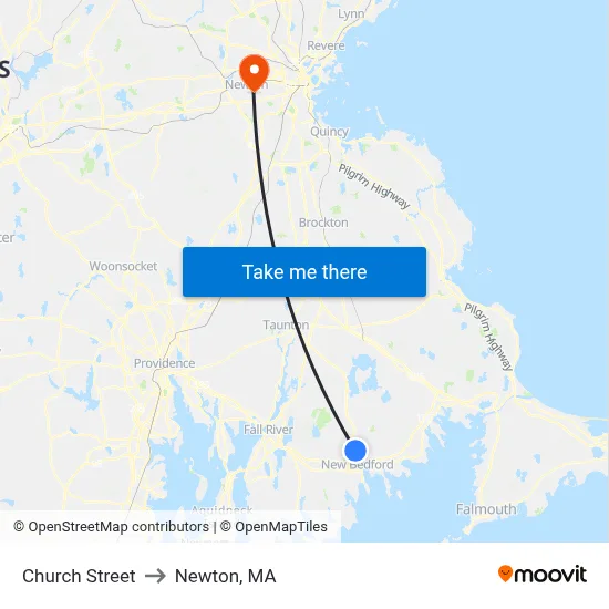Church Street to Newton, MA map
