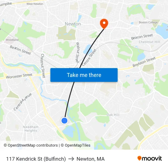 117 Kendrick St  (Bulfinch) to Newton, MA map