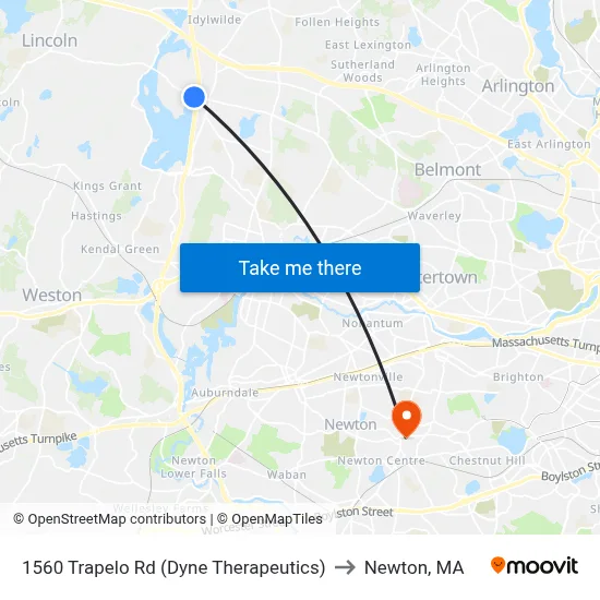 1560 Trapelo Rd  (Dyne Therapeutics) to Newton, MA map