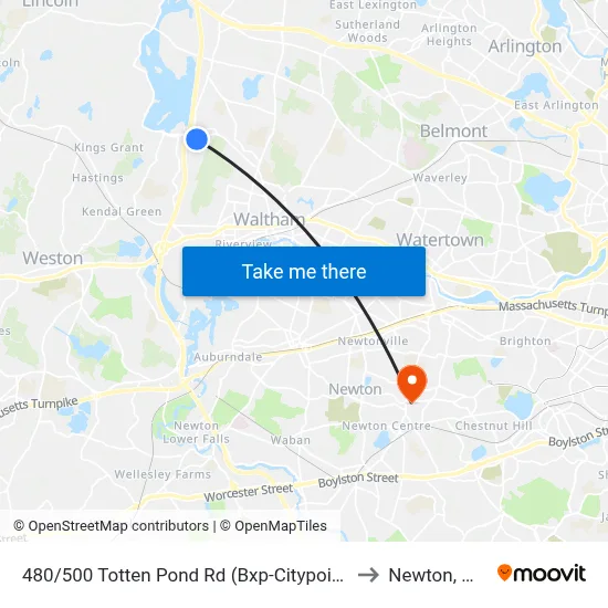 480/500 Totten Pond Rd  (Bxp-Citypoint) to Newton, MA map