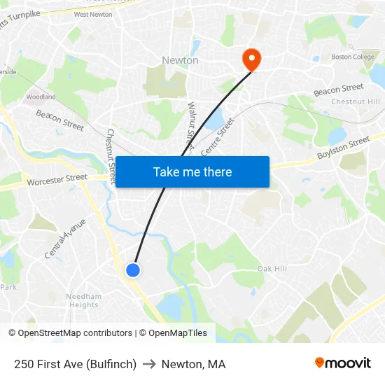250 First Ave  (Bulfinch) to Newton, MA map