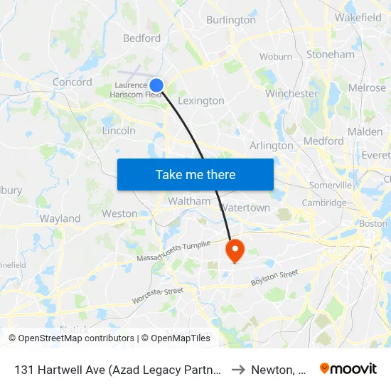 131 Hartwell Ave  (Azad Legacy Partners) to Newton, MA map