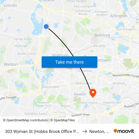 303 Wyman St  (Hobbs Brook Office Park) to Newton, MA map