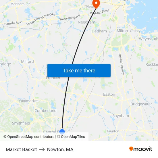 Market Basket to Newton, MA map
