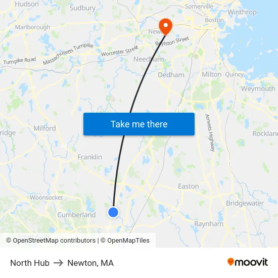 North Hub to Newton, MA map