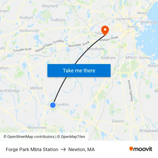 Forge Park Mbta Station to Newton, MA map