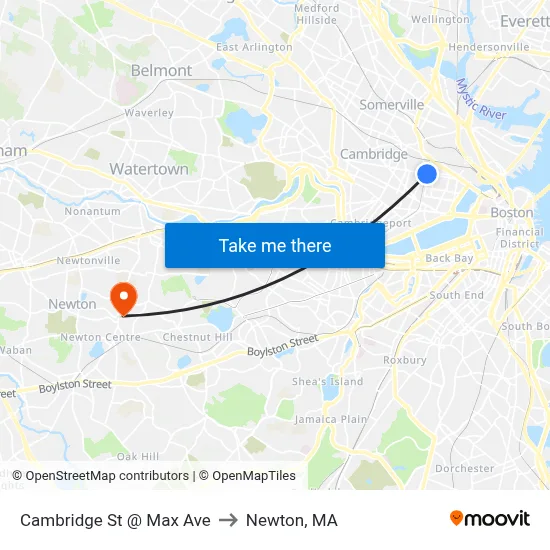Cambridge St @ Max Ave to Newton, MA map