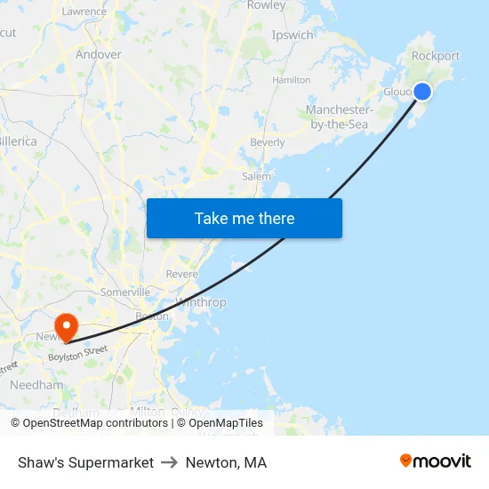 Shaw's Supermarket to Newton, MA map