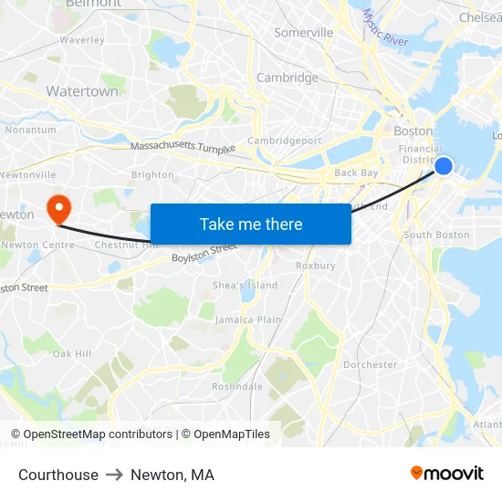 Courthouse to Newton, MA map