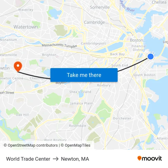 World Trade Center to Newton, MA map