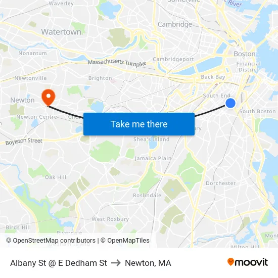 Albany St @ E Dedham St to Newton, MA map
