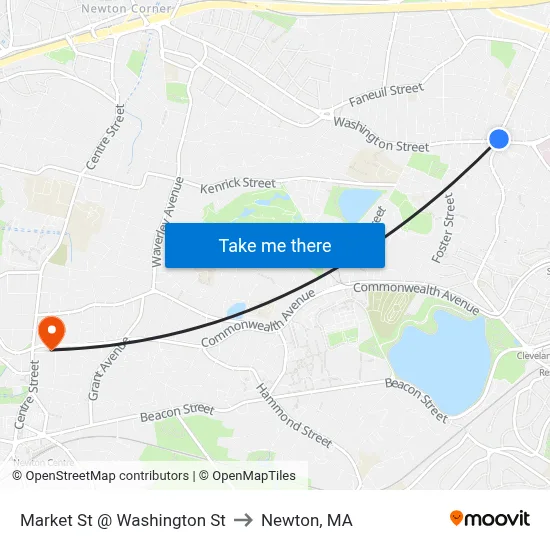 Market St @ Washington St to Newton, MA map